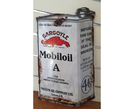A vitreous enamel reproduction advertising sign, Gargoyle Mobiloil A can 44 x 25cm. 
