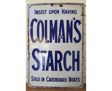 A vitreous enamel advertising sign, Colman's Starch, 91 x 61 cm. 