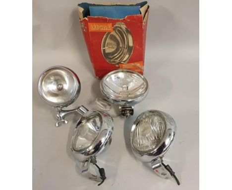 Four period lamps; Lucas 12V LR6 Long Range sealed beam unit, 2 Lucas lamps, previously used on a Austin 6 volt system, 4 FT 