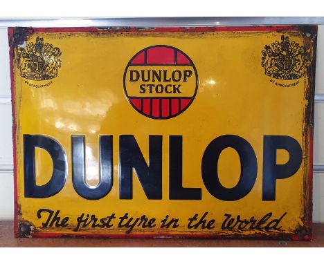 A vitreous enamel reproduction advertising sign, Dunlop Tyres, 28 x 40Cm. 
