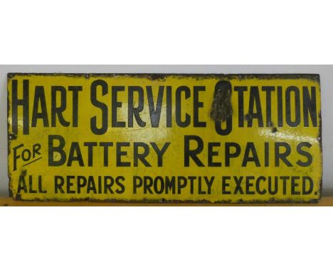 A vitreous enamel advertising sign, Hart Service Station, 38 x 191 cm. 