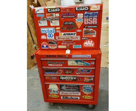 A Snap On two section tool chest, on wheels with two keys. 