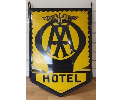 A vitreous enamel double sided, bracket hung AA Hotel sign, 80 x 56 cm. 