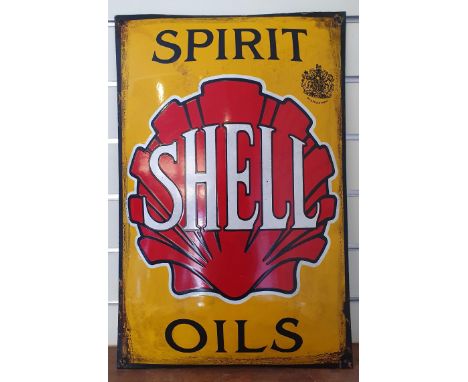 A vitreous enamel reproduction advertising sign, Shell Spirit Oils, 60 x 38cm.