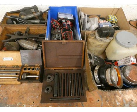 An auto jumblers lot, to include a Pickavent Valve seat grinder and battery testers.