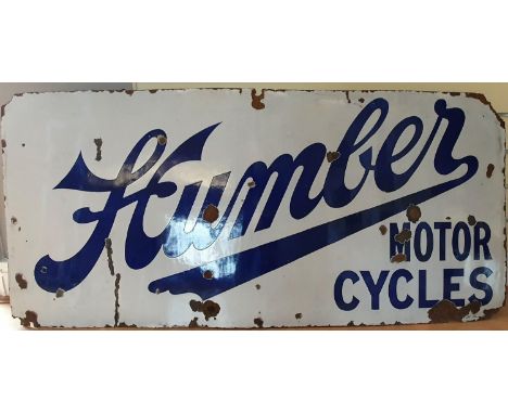 A vitreous enamel Humber Motor Cycle advertising sign, 58 x 126 cm. 