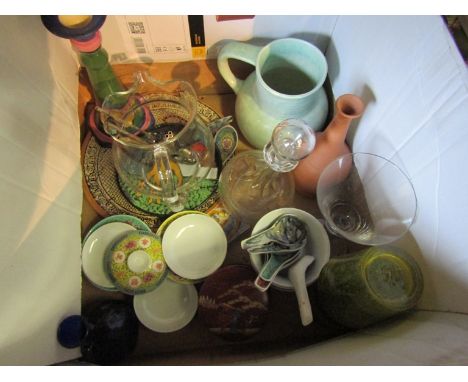 A mixed lot of ceramics and glassware including a pitcher jug, cobalt jug, Chinese dishes, etc