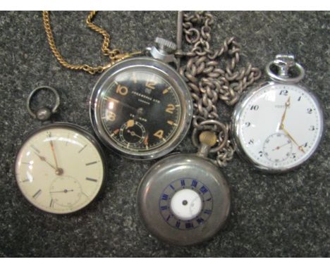 Four 19th and 20th Century pocket watches - Vertex, Ingersoll and two silver cased examples (one with fusee driven movements)