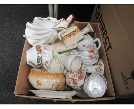 Mixed ceramics including butler dish, female figures, plates, trinket pots etc  