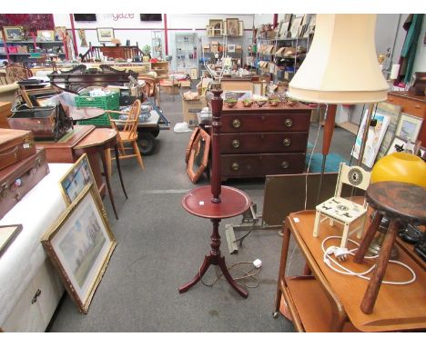 A mahogany standard lamp with dished tray, shade