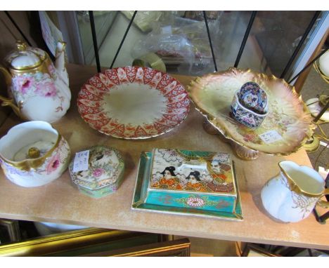 An Oriental butter dish, lidded trinket pots, MR France comport and teaset (damaged)   