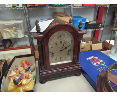 A mahogany bracket clock in the Georgian style with silvered face inscribed 'Biggs &amp; Sons, Maidenhead'