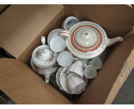 Two boxes of mixed crockery including Wedgwood, Poole, Royal Albert, etc