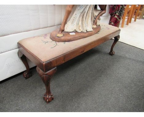 Duet/Sofa footstool with shell form motifs, ball and claw feet and original floral tapestry fabric