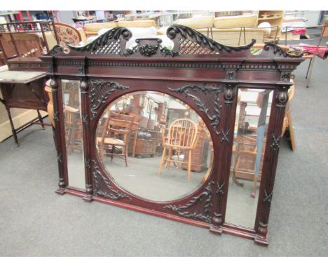 A 19th Century carved mahogany framed three panel mirror 159w x 117cm tall