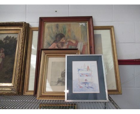 Five modern framed prints including Jack Vettriano, David Hockney, Renoir etc (5)