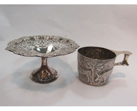 A silver bon-bon dish and a mug
