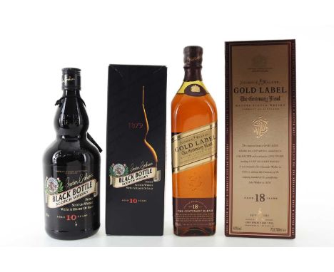 JOHNNIE WALKER 18 YEAR OLD GOLD LABEL AND BLACK BOTTLE 10 YEAR OLD BLENDED WHISKY Each 40% ABV / 70clQty: 2
