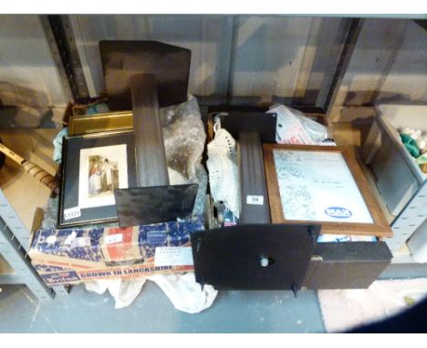 Two boxes of mixed items including CDs and a pair of metal speaker stands