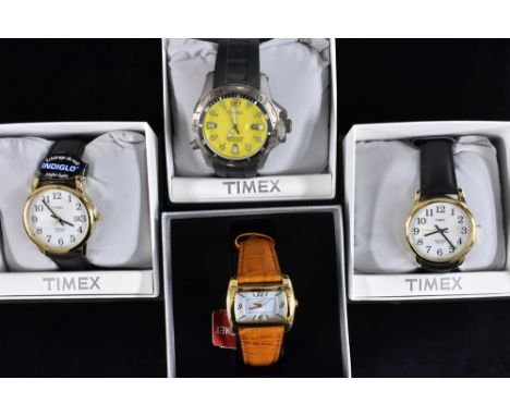 Watches - Timex, a Titanium WR200M wristwatch, yellow dial, luminous baton markers, arrow hands, black rubber strap; others W