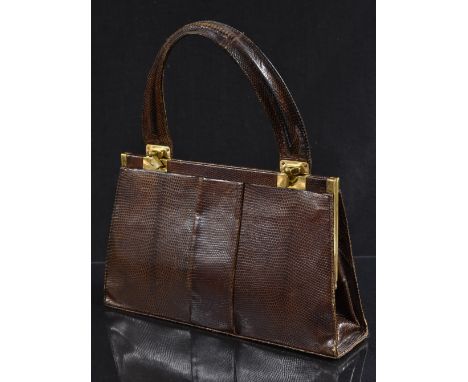 A vintage Jane Shilton lizard framed handbag, gilt metal fittings cream leather interior, zipped and open interior pockets