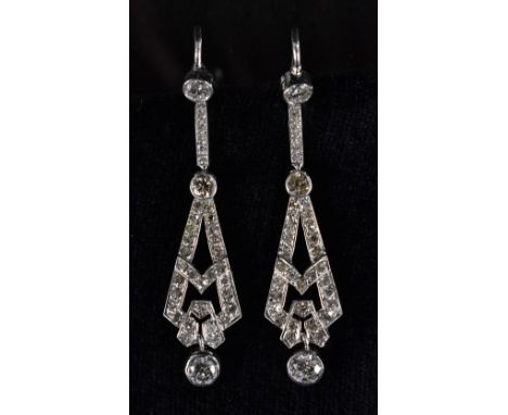 A pair of Art Deco diamond encrusted articulated droplet earrings, total estimated diamond weight approx 2ct, indistinctly ma