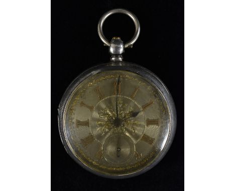 A Victorian silver open face pocket watch, John Hutchinson, of Brechin , silvered dial, rose metal Roman numerals, minute tra