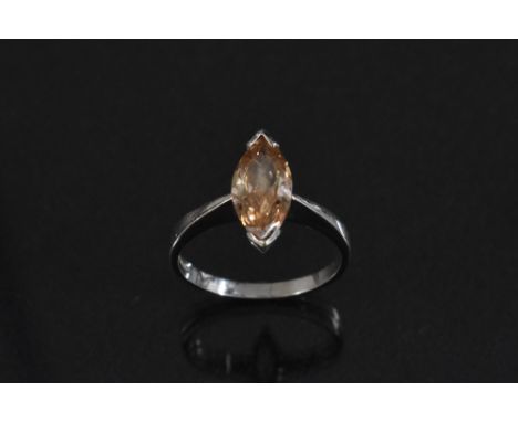 A mystic topaz navette dress ring,, 9ct gold shank, Birmingham 375 marks, stamped CL 85, size M, 3g gross 