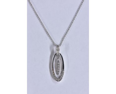 A diamond bar and oval pendant necklace, central arrow bar within an oval frame both diamond accented, total estimated diamon