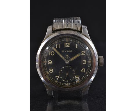 Cyma  - a world war II military issue WWW wristwatch, black dial, Arabic numerals, minute track, subsidiary seconds, luminous