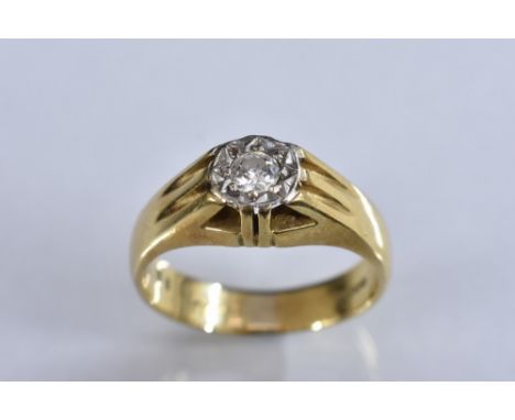 A gentleman's diamond solitaire signet ring, round brilliant cut diamond approx 0.25ct, illusion set, 18ct gold shank, size S