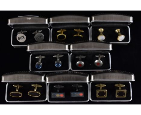 Cufflinks - a pair of Dalaco onyx and gilt metal oval panel cufflink's, others holographic traffic lights, crystal beads, lov