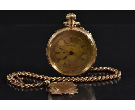 A Swiss centre seconds chronograph open face pocket watch, gilt dial with floral centre, Roman numerals, beaded minute track,