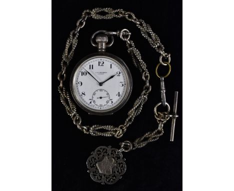 J W Benson - a silver open face pocket watch, white dial, Arabic numerals, minute track, subsidiary seconds, blued Arrow hand