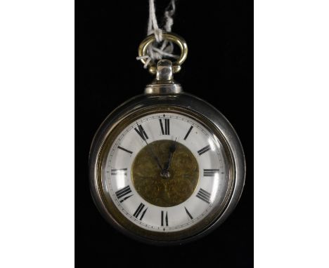 A Victorian pair cased verge pocket watch, gilt floral and white enamel dial, bold Roam numerals, minute track within an oute