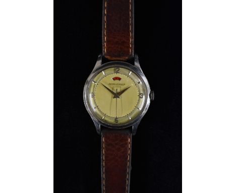 Jaeger LeCoultre  - a vintage 1950s Powermatic automatic stainless steel cased wristwatch, two tone dial, quartered Arabic nu