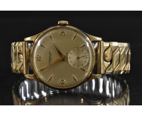 A Zenith gentleman's 9ct gold cased wristwatch, dial marked Dimmer & Son Chester,  Arabic Numerals, Arrow batons, minute trac