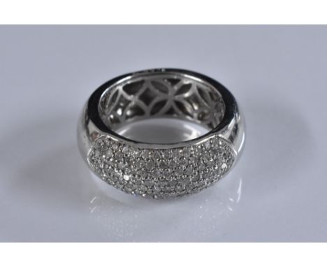 A diamond ring, pave encrusted rounded arching crest, total estimated diamond weight approx 1.0ct, 9ct white gold shank, stam