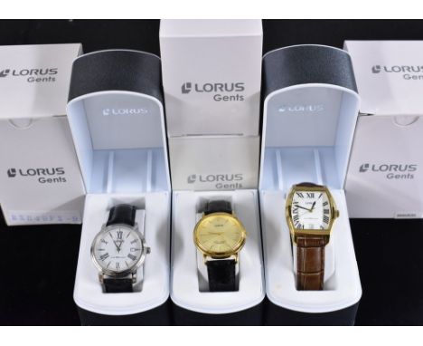 Watches - Lorus, a stainless steel chronograph bracelet watch, silver two tone dial, polished case and leather bracelet;  oth