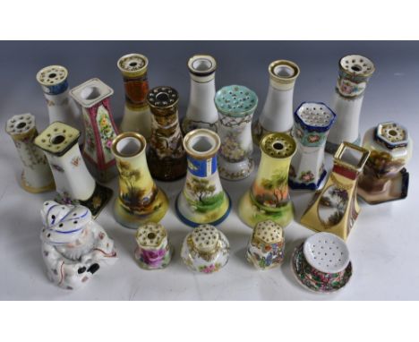 Hatpin stands - a quantity of Noritake and Oriental ceramic stands in a variety of forms and patterns to include hand painted