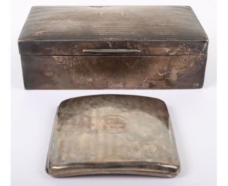 A 20th century silver cigarette box, with a silver cigarette case, box 16cmW, (2)