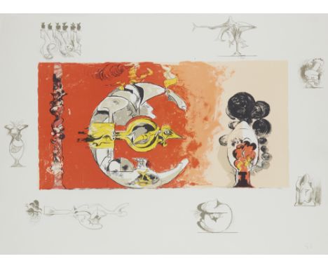 Graham Sutherland OM,British 1903-1980,&nbsp;Fossil with Rocks and Flames, 1975;&nbsp;lithograph in colours on BFK Rives pape