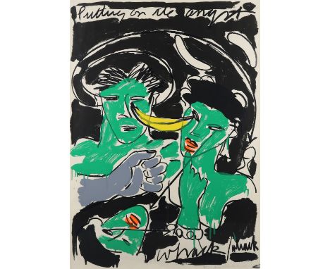 Bruce McLean, British b.1944-&nbsp;Putting on The Angst, 1982;serigraph in colours on wove,signed, dated and numbered 1/15 in