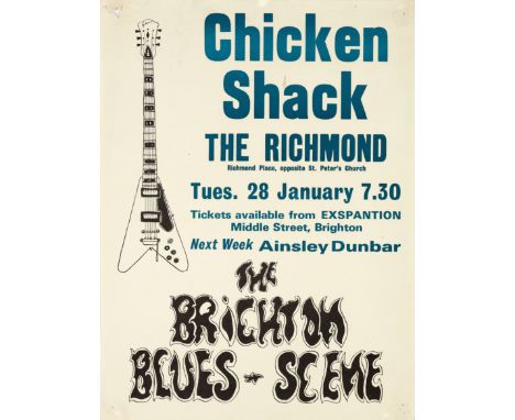 A collection of music memorabilia posters, comprising: Chicken Shack Live at The Richmond, Brighton, 28 January, c.1960s, uns