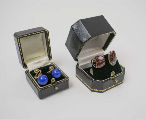 CUFFLINKS, a pair in lapis lazuli and silver, plus a pair of Penhaligon silver and enamel 'ladybird' cufflinks. (2)