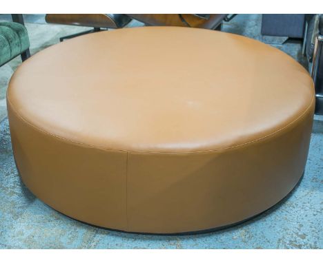 HEARTH STOOL, circular stitched tan leather by Chair and Sofa Company, 140cm diam x 43cm H.