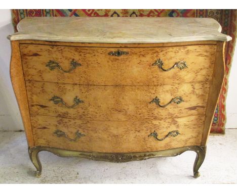 SECRETAIRE COMMODE, late 19th century Swedish, Karelian birch and giltwood, with serpentine marble top, a fitted writing draw