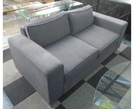 SOFA, two seater in grey on chromed metal supports, 180cm L. (with faults)