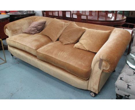 SOFA, In gold chenille traditional style, 250cm W x 113cm D x 80cm H.