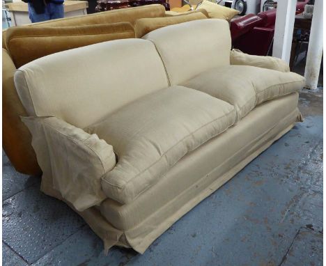 PETER DUDGEON SOFA, with natural striped upholstery, approx 217cm L x 84cm H. (with faults)